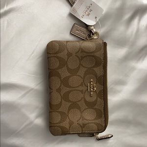 Coach Wristlet  |  Kahaki & Metallic Cover